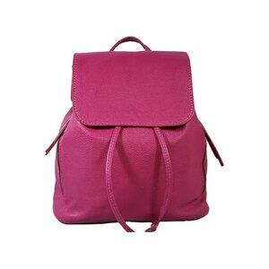 Hot Pink Genuine Leather Backpack With Adjustable Straps And Drawstring Closure